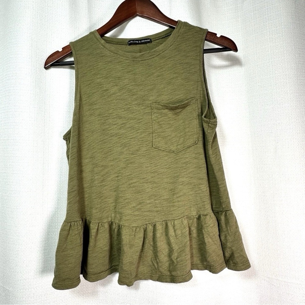 Cottagecore Peplum Tank Top Earthy Minimalist Boho Casual Chic Women's S Green